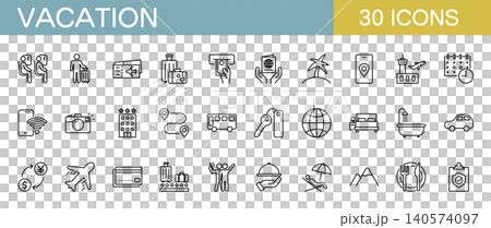 A set of LINE icons related to vacations and travel. A set of LINE icons related to vacations and travel. 140574097