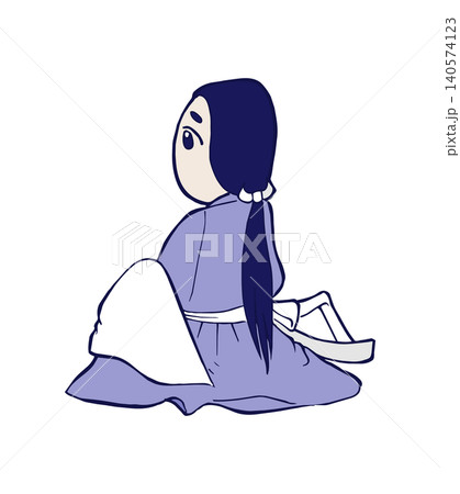 着物で立て膝をついて座る垂髪の女性 140574123