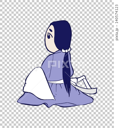 着物で立て膝をついて座る垂髪の女性 140574123