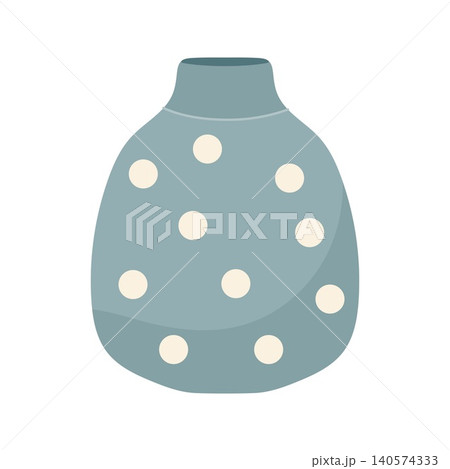 Blue ceramic vase with white polka dot pattern isolated vector illustration 140574333