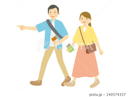 夏に観光をする男女のイラストのイメージ 夏に観光をする男女のイラストのイメージ 140574357