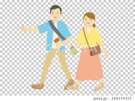夏に観光をする男女のイラストのイメージ 夏に観光をする男女のイラストのイメージ 140574357
