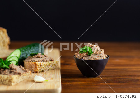 traditional liver pate served with toasted bread slices traditional liver pate served with toasted bread slices 140574392