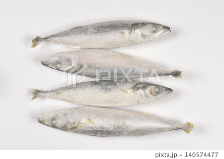 Frozen Chub Mackerel Fish on White Background Frozen Chub Mackerel Fish on White Background 140574477
