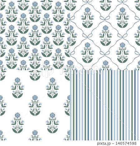 Set of scandinavian floral seamless patterns including botanical, geometric and striped designs. Set of scandinavian floral seamless patterns including botanical, geometric and striped designs. 140574598