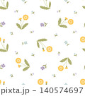 Seamless pattern with dandelion flowers and small wildflowers on white 140574697
