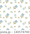 Small seamless floral pattern with bees and blue wildflowers on white 140574700