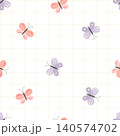 Seamless gingham check pattern with butterflies on white 140574702