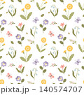 Airy seamless wildflower pattern with bees and butterflies on white 140574707