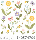 Spring wildflower clipart set with bees and butterflies 140574709