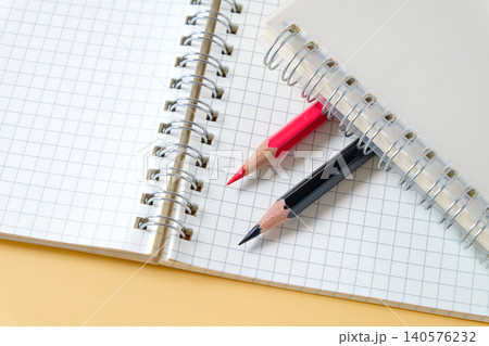 Pencil on spiral-bound book note ,education concept. 140576232
