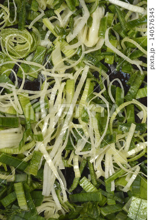 Chopped Fresh Leeks Slices Texture Background Chopped Fresh Leeks Slices Texture Background 140576345