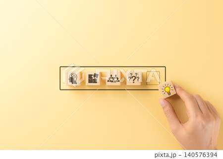 Creative thinking and problem-solving concepts. Placing wooden block with glowing lightbulb icon critical thinking, teamwork, and solutions. innovation, decision-making, business strategy, work idea, Creative thinking and problem-solving concepts. Placing wooden block with glowing lightbulb icon critical thinking, teamwork, and solutions. innovation, decision-making, business strategy, work idea, 140576394