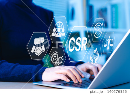 CSR Concept. Corporate Social Responsibility, Woman working with CSR icons, sustainability, ethics, community, corporate social responsibility, social, and environmental concerns in business. CSR Concept. Corporate Social Responsibility, Woman working with CSR icons, sustainability, ethics, community, corporate social responsibility, social, and environmental concerns in business. 140576536