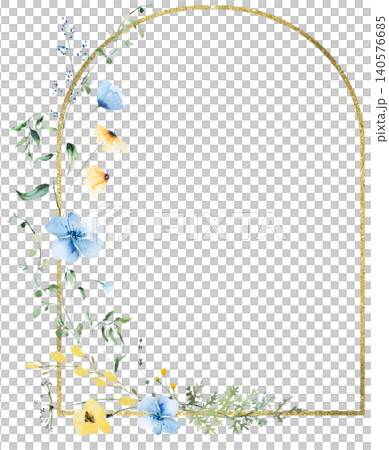 Floral frame with pale blue and yellow watercolor wildflowers, hand drawn wedding illustration Floral frame with pale blue and yellow watercolor wildflowers, hand drawn wedding illustration 140576685