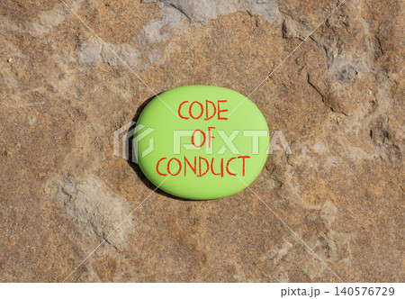Code of conduct words symbol. Concept words Code of conduct on beautiful green stone. Beautiful brown stone background. Business Code of conduct concept. Copy space. Code of conduct words symbol. Concept words Code of conduct on beautiful green stone. Beautiful brown stone background. Business Code of conduct concept. Copy space. 140576729