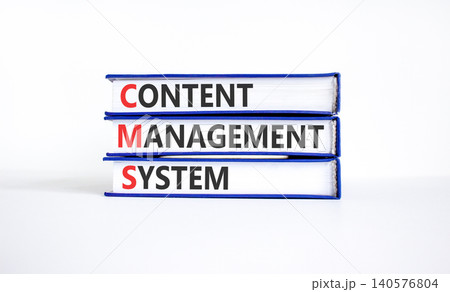 CMS content management system symbol. Concept words CMS content management system on beautiful books. Beautiful white background. Business CMS content management system concept. Copy space. 140576804