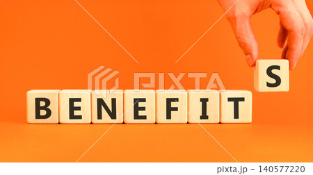 Benefits word symbol. Concept word Benefits on beautiful wooden blocks. Beautiful orange background. Businessman's hand. Business support help benefits word concept. Copy space. Benefits word symbol. Concept word Benefits on beautiful wooden blocks. Beautiful orange background. Businessman's hand. Business support help benefits word concept. Copy space. 140577220