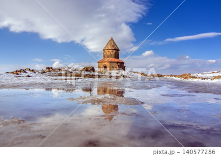 The ancient Church of Saint Gregory of Abughamrents under winter snow in Ani ruins, Kars, Turkey The ancient Church of Saint Gregory of Abughamrents under winter snow in Ani ruins, Kars, Turkey 140577286