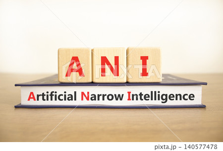 ANI artificial narrow intelligence symbol. Concept words ANI artificial narrow intelligence on beautiful wooden blocks and book. Beautiful white background. Business ANI narrow concept. Copy space. ANI artificial narrow intelligence symbol. Concept words ANI artificial narrow intelligence on beautiful wooden blocks and book. Beautiful white background. Business ANI narrow concept. Copy space. 140577478