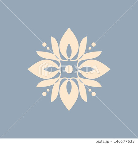 Geometric floral ornament featuring stylized petals and leaf Geometric floral ornament featuring stylized petals and leaf 140577635