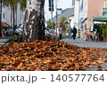 Fallen autumn leaves on a sidewalk in a European town 140577764