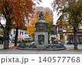 GARMISCH-PARTENKIRCHEN, GERMANY - OCTOBER 25, 2025: A public monument surrounded by autumn trees in the town center of Garmisch-Partenkirchen, Bavaria. 140577768