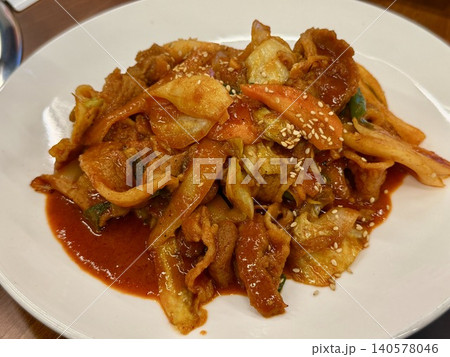 Delicious Spicy Korean Pork Stir Fry with Vegetables Delicious Spicy Korean Pork Stir Fry with Vegetables 140578046