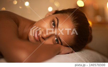 Portrait, wellbeing and woman in spa to relax for vitality or peace, luxury and pamper for body care or treatment. Female person, rest and calm or carefree for stress relief, zen wellness and therapy Portrait, wellbeing and woman in spa to relax for vitality or peace, luxury and pamper for body care or treatment. Female person, rest and calm or carefree for stress relief, zen wellness and therapy 140578300