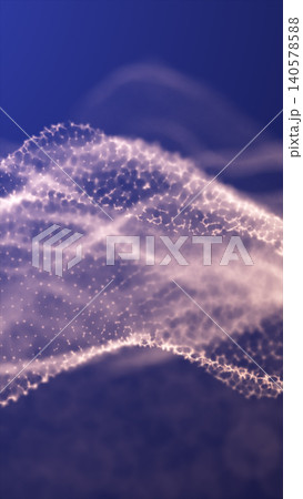 Soft white particle waves flowing across a muted purple background, creating an elegant abstract scene with luminous texture and gentle motion 140578588