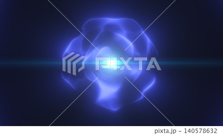 Abstract blue glowing sphere with luminous plasma waves, central light beam, and dark futuristic cosmic background. Abstract blue glowing sphere with luminous plasma waves, central light beam, and dark futuristic cosmic background. 140578632