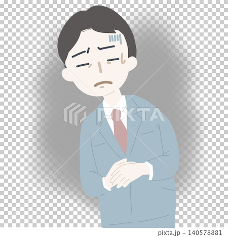 一幅插圖,描繪了一位身穿西裝的男性上班族,摀著肚子,似乎正在遭受胃痛或全身不適的折磨。 一幅插圖,描繪了一位身穿西裝的男性上班族,摀著肚子,似乎正在遭受胃痛或全身不適的折磨。 140578881