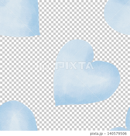 Seamless pattern of watercolor illustrations of soft blue hearts. Hand-drawn, white background. For decorating newborn nurseries, fabrics, gift wrapping, baby showers, prints Seamless pattern of watercolor illustrations of soft blue hearts. Hand-drawn, white background. For decorating newborn nurseries, fabrics, gift wrapping, baby showers, prints 140579506
