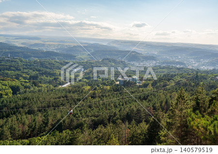 View of Kislovodsk Park and the cable car from the mountain 140579519
