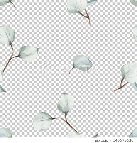 Watercolor seamless pattern with green eucalyptus branches and leaves, botanical illustration on white background for fabric design, wallpaper, interior, cosmetic packaging Watercolor seamless pattern with green eucalyptus branches and leaves, botanical illustration on white background for fabric design, wallpaper, interior, cosmetic packaging 140579536