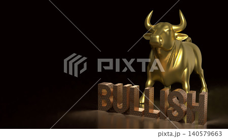 Golden Bullish Market Symbol On Dark Background 3d render. 140579663