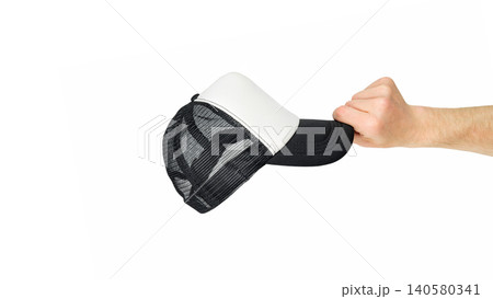 cap profile in a man hand on a white background 140580341