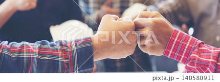 Banner template Partner Business Trust Teamwork Partnership. Industry contractor fist bump dealing mission business. Mission team meeting group of People Fist bump Hands together. Business Concept 140580911