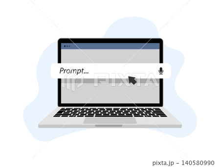 Laptop Computer with AI Prompt Search Bar Illustration on Blue Background Laptop Computer with AI Prompt Search Bar Illustration on Blue Background 140580990