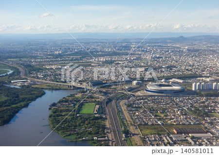 Aerial view of the city of Porto Alegre, RS, Brazil, and Gremio club football arena Aerial view of the city of Porto Alegre, RS, Brazil, and Gremio club football arena 140581011