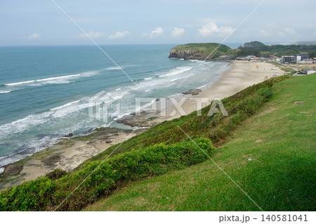 panoramic of beach in Torres, RS, Brazil, and Guarita hill park as backdrop panoramic of beach in Torres, RS, Brazil, and Guarita hill park as backdrop 140581041