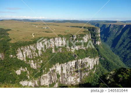amazing view of Fortaleza canyon in Cambara do Sul, RS, Brazil, at daytime. Panoramic amazing view of Fortaleza canyon in Cambara do Sul, RS, Brazil, at daytime. Panoramic 140581044