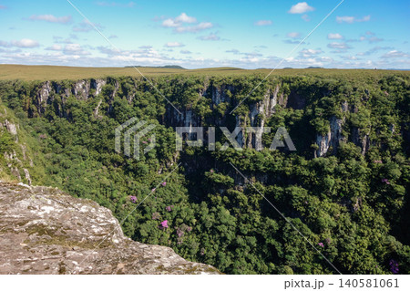 Breathtaking view of Fortaleza canyon in Cambara do Sul, RS, Brazil, in the morning. Panoramic 140581061