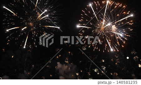 Golden Firework celebrate anniversary independence day night time celebrate national holiday. Countdown to new year 2024 party time event. Happy new year 2025, 4th of july holiday festival concept Golden Firework celebrate anniversary independence day night time celebrate national holiday. Countdown to new year 2024 party time event. Happy new year 2025, 4th of july holiday festival concept 140581235