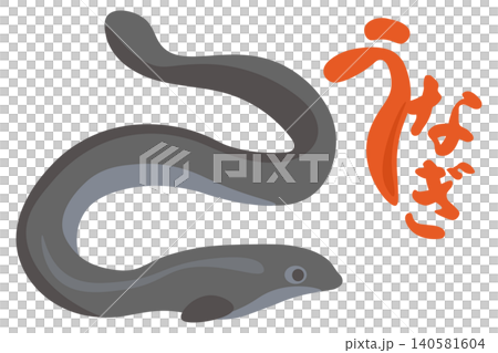 朱色のうなぎの文字とうなぎのイラスト 朱色のうなぎの文字とうなぎのイラスト 140581604