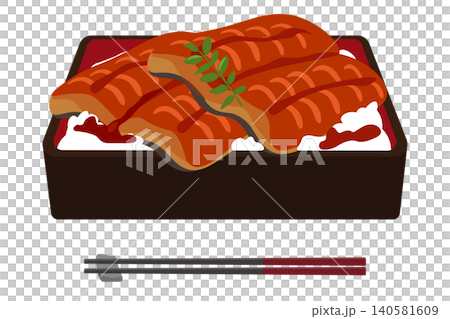 一幅描繪鰻魚飯(unaju)的大量插圖。 一幅描繪鰻魚飯(unaju)的大量插圖。 140581609