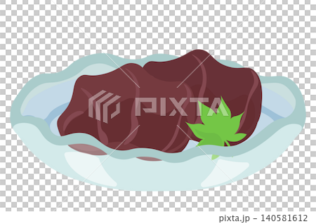 一幅清爽的土洋麻糬盛在玻璃盤中的插圖。 140581612