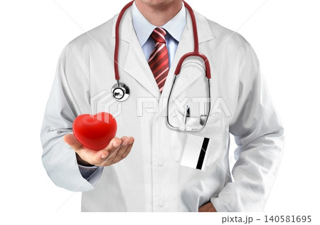 Male doctor hold heart shape exercise ball Male doctor hold heart shape exercise ball 140581695