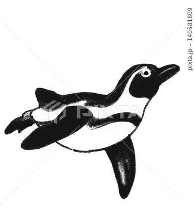 手描き風の泳ぐケープペンギンのイラスト 140581809