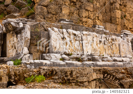 Podium of Perge Theater with reliefs Podium of Perge Theater with reliefs 140582321